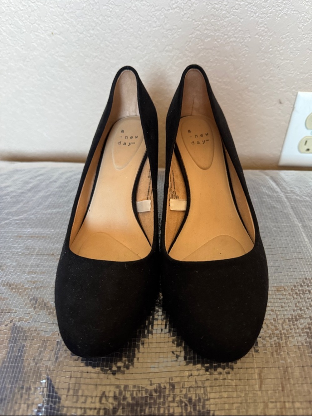 a new day Black Suede Classic Round-Toe Pumps